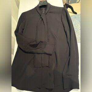 Theory Black Frayed Edge Blouse